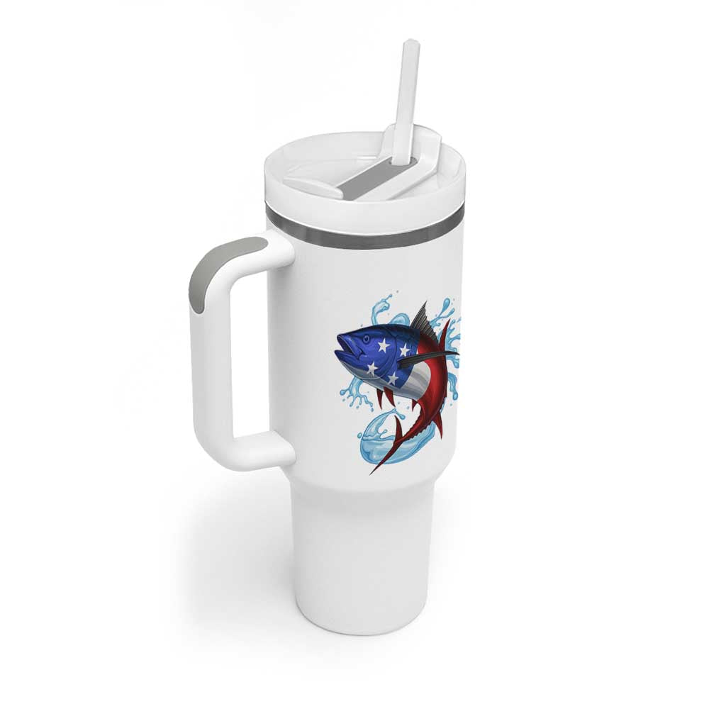 American Flag Tuna Fish Tumbler With Handle Custom Splashing Water on White and Black Contrast - Wonder Print Shop