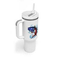 American Flag Tuna Fish Tumbler With Handle Custom Splashing Water on White and Black Contrast - Wonder Print Shop