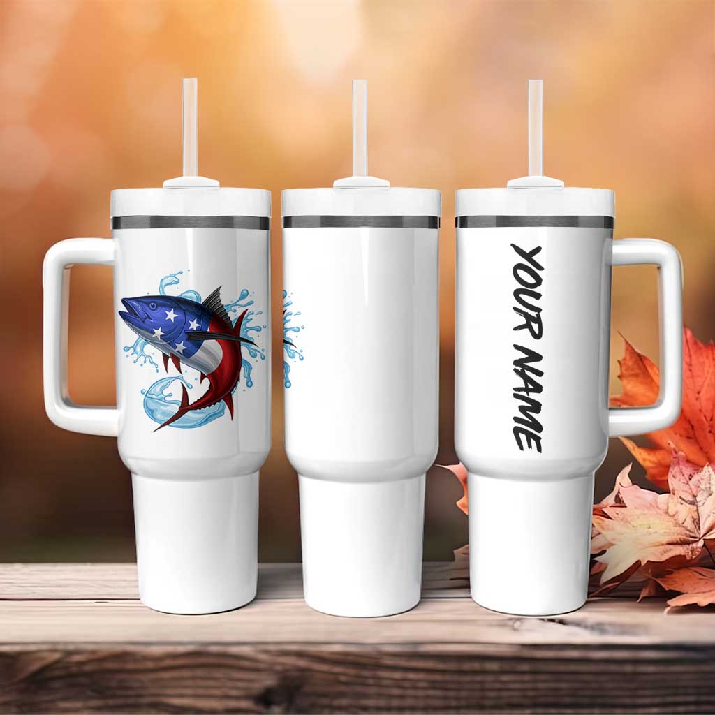 American Flag Tuna Fish Tumbler With Handle Custom Splashing Water on White and Black Contrast - Wonder Print Shop