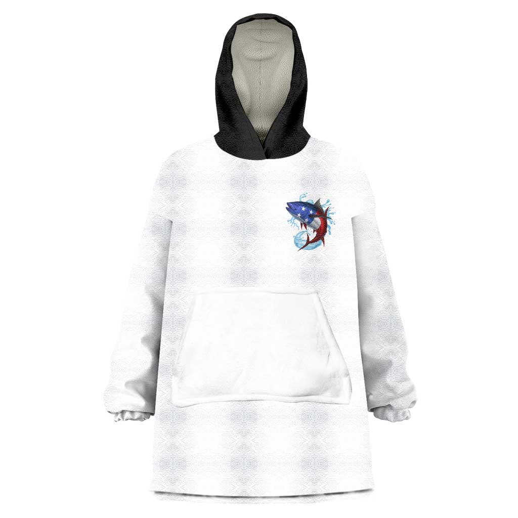 American Flag Tuna Fish Wearable Blanket Hoodie Custom Splashing Water on White and Black Contrast - Wonder Print Shop