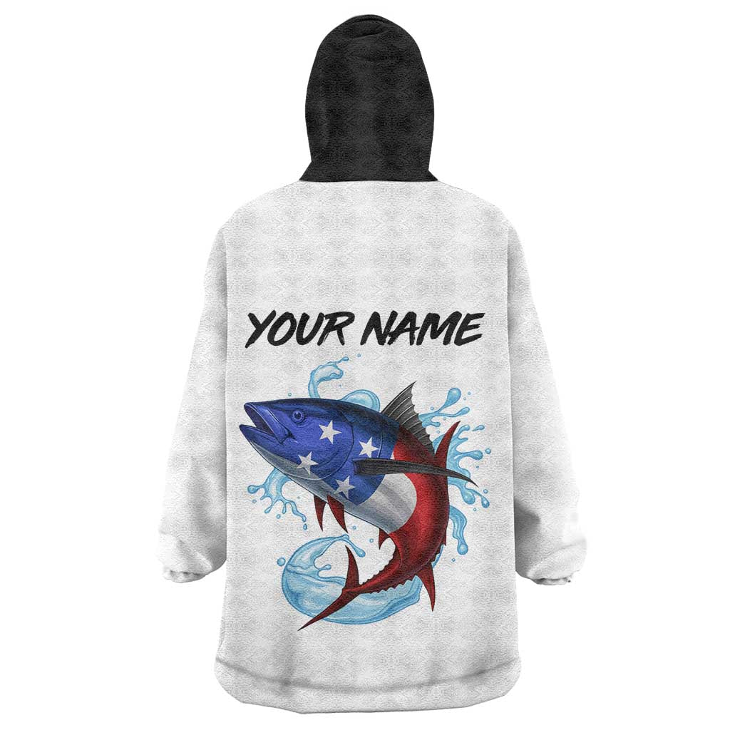 American Flag Tuna Fish Wearable Blanket Hoodie Custom Splashing Water on White and Black Contrast - Wonder Print Shop