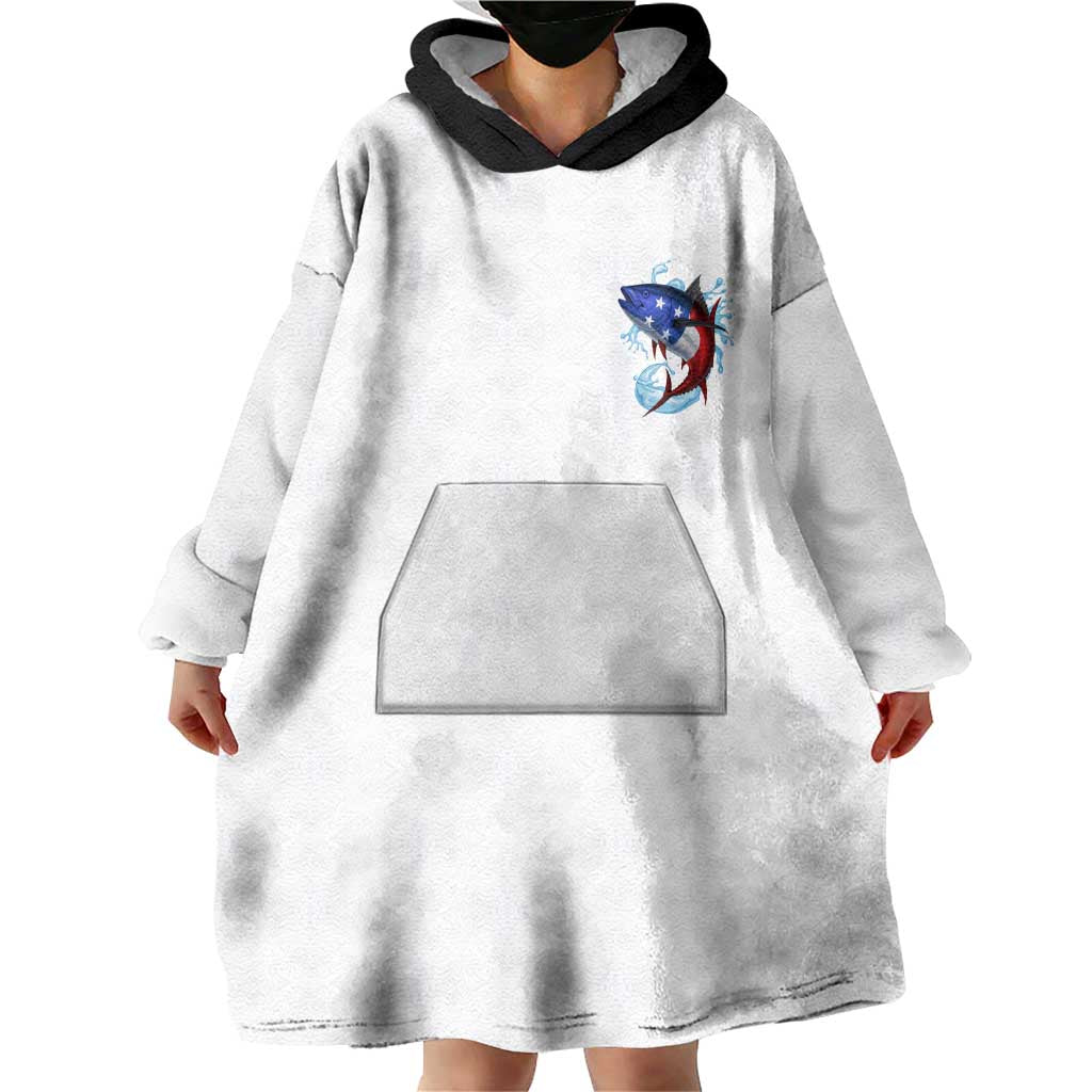 American Flag Tuna Fish Wearable Blanket Hoodie Custom Splashing Water on White and Black Contrast - Wonder Print Shop