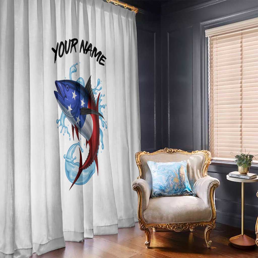 American Flag Tuna Fish Window Curtain Custom Splashing Water on White and Black Contrast - Wonder Print Shop