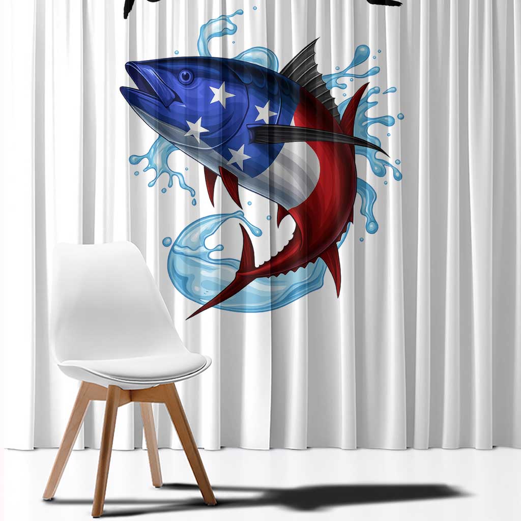American Flag Tuna Fish Window Curtain Custom Splashing Water on White and Black Contrast - Wonder Print Shop