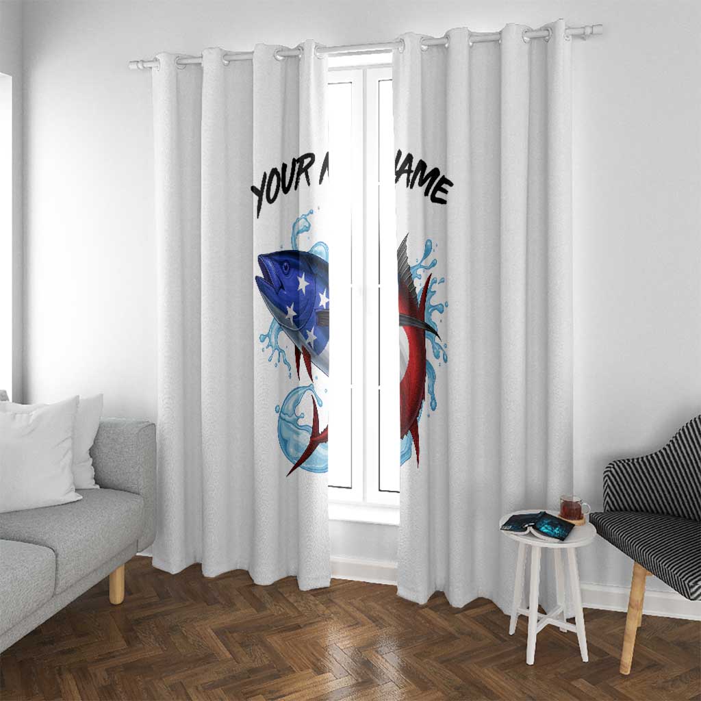 American Flag Tuna Fish Window Curtain Custom Splashing Water on White and Black Contrast - Wonder Print Shop