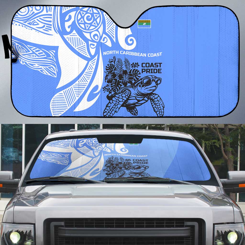 North Caribbean Coast Nicaragua Auto Sun Shade with Tribal Turtle Design and Floral Coast Pride - Wonder Print Shop