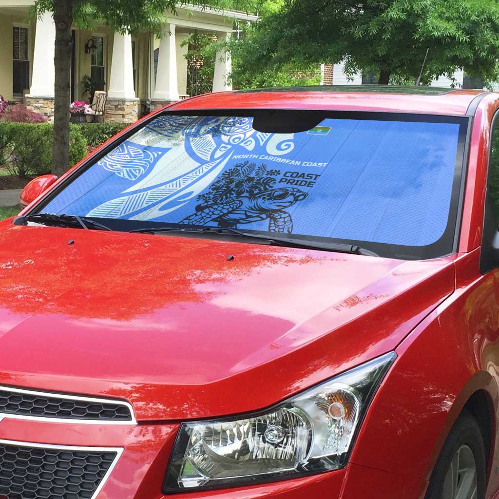 North Caribbean Coast Nicaragua Auto Sun Shade with Tribal Turtle Design and Floral Coast Pride - Wonder Print Shop