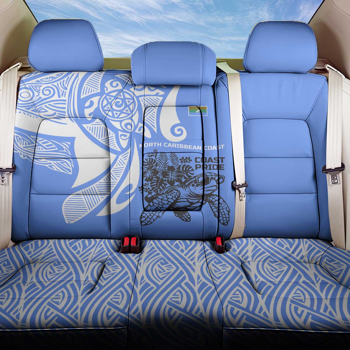 North Caribbean Coast Nicaragua Back Car Seat Cover with Tribal Turtle Design and Floral Coast Pride - Wonder Print Shop