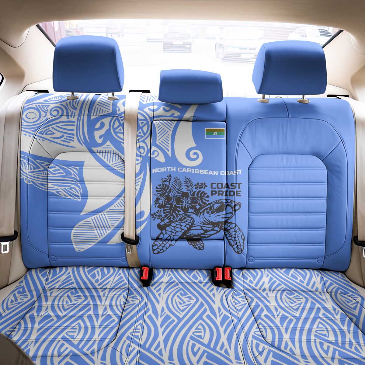 North Caribbean Coast Nicaragua Back Car Seat Cover with Tribal Turtle Design and Floral Coast Pride - Wonder Print Shop