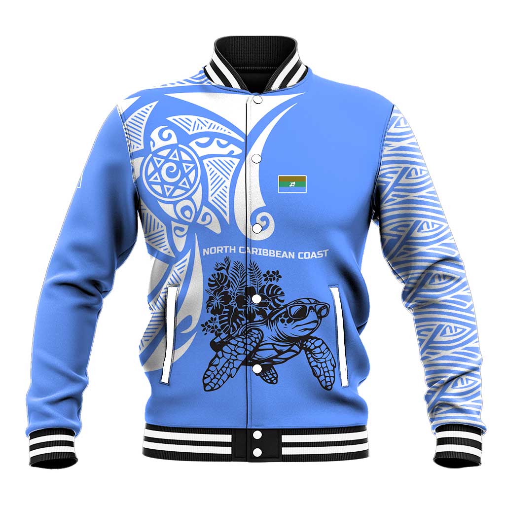 North Caribbean Coast Nicaragua Baseball Jacket with Tribal Turtle Design and Floral Coast Pride - Wonder Print Shop