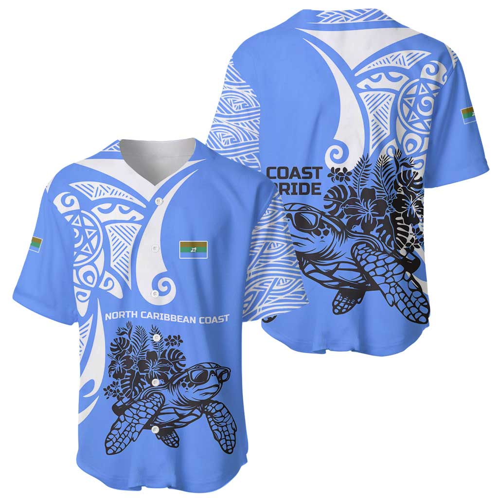 North Caribbean Coast Nicaragua Baseball Jersey with Tribal Turtle Design and Floral Coast Pride - Wonder Print Shop
