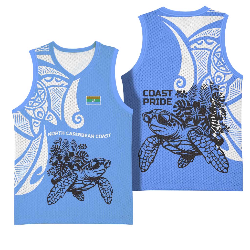 North Caribbean Coast Nicaragua Basketball Jersey with Tribal Turtle Design and Floral Coast Pride - Wonder Print Shop