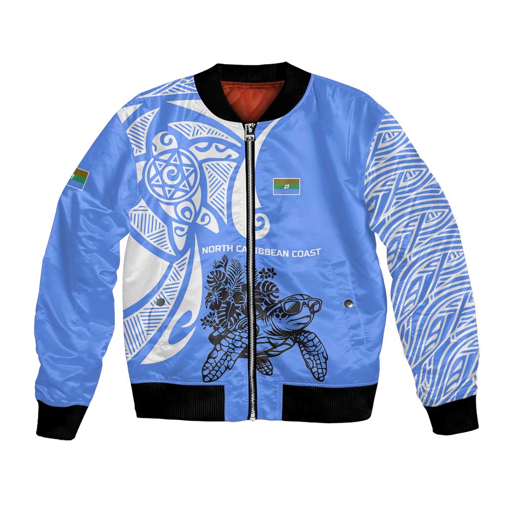 North Caribbean Coast Nicaragua Bomber Jacket with Tribal Turtle Design and Floral Coast Pride - Wonder Print Shop