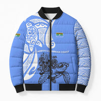 North Caribbean Coast Nicaragua Bomber Puffer Jacket with Tribal Turtle Design and Floral Coast Pride - Wonder Print Shop