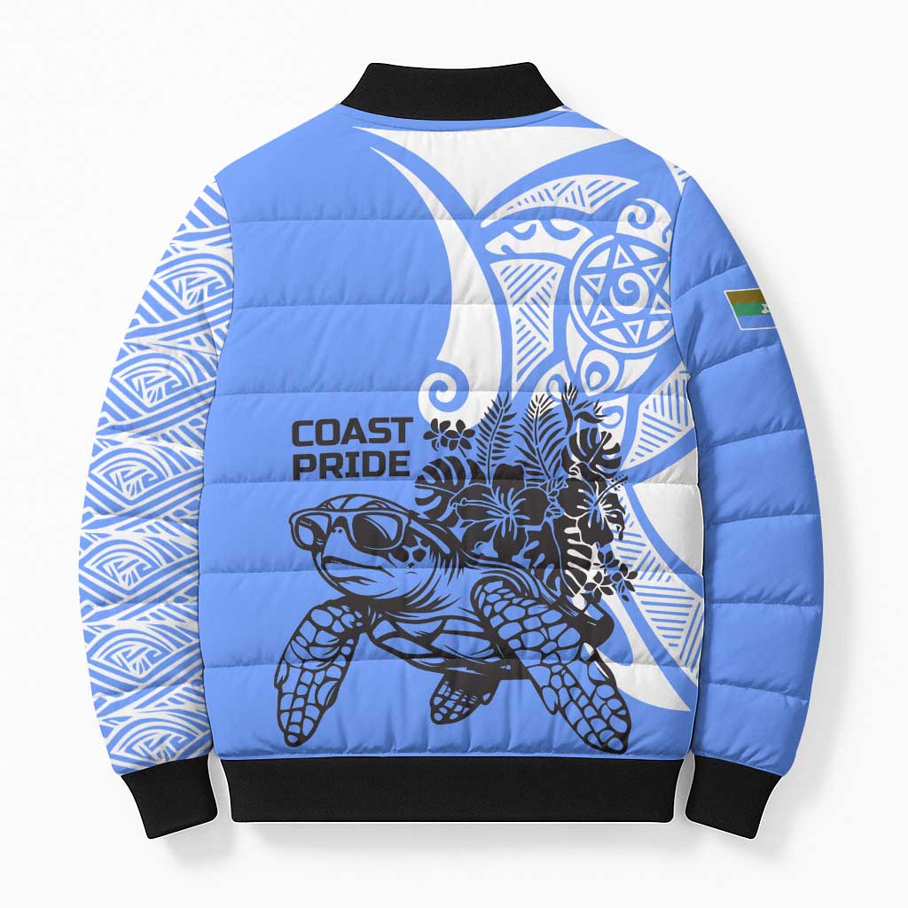 North Caribbean Coast Nicaragua Bomber Puffer Jacket with Tribal Turtle Design and Floral Coast Pride - Wonder Print Shop