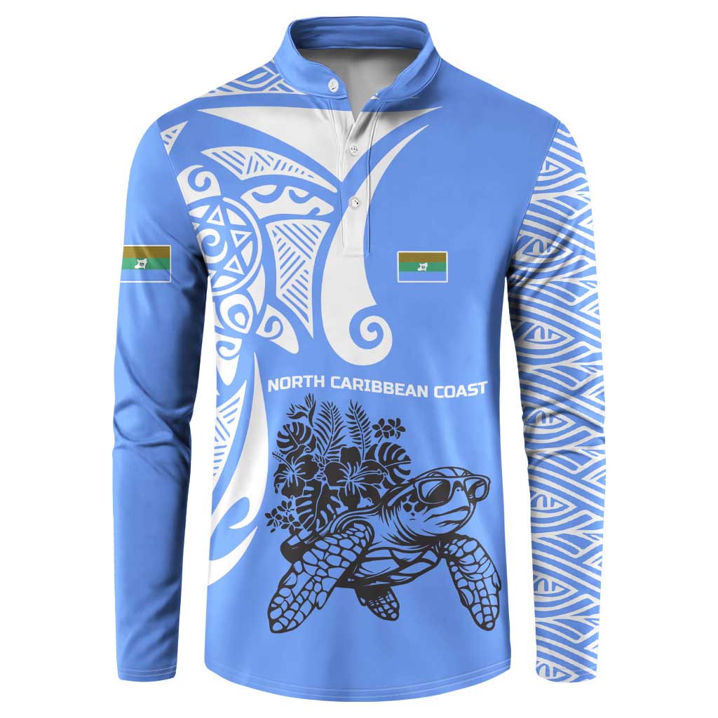 North Caribbean Coast Nicaragua Button Sweatshirt with Tribal Turtle Design and Floral Coast Pride - Wonder Print Shop