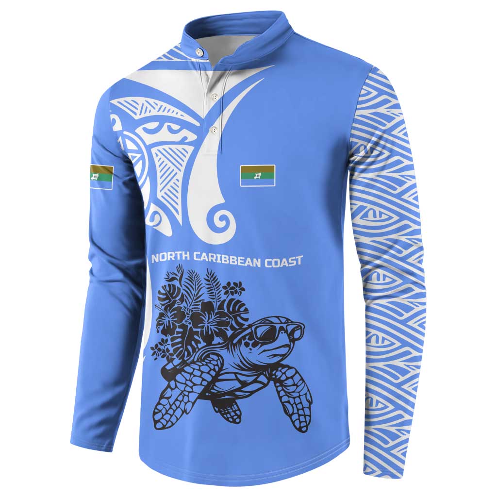 North Caribbean Coast Nicaragua Button Sweatshirt with Tribal Turtle Design and Floral Coast Pride - Wonder Print Shop