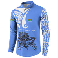 North Caribbean Coast Nicaragua Button Sweatshirt with Tribal Turtle Design and Floral Coast Pride - Wonder Print Shop
