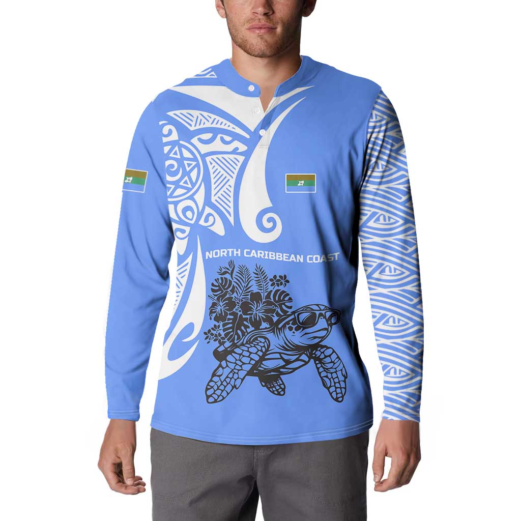 North Caribbean Coast Nicaragua Button Sweatshirt with Tribal Turtle Design and Floral Coast Pride - Wonder Print Shop