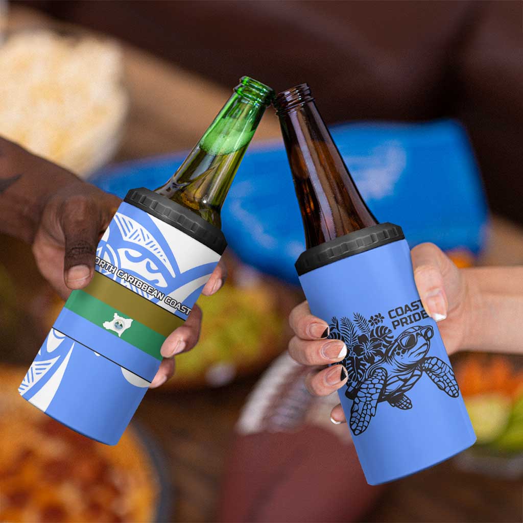 North Caribbean Coast Nicaragua 4 in 1 Can Cooler Tumbler with Tribal Turtle Design and Floral Coast Pride - Wonder Print Shop
