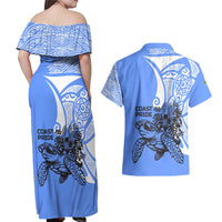 North Caribbean Coast Nicaragua Couples Matching Off Shoulder Maxi Dress and Hawaiian Shirt with Tribal Turtle Design and Floral Coast Pride - Wonder Print Shop