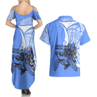 North Caribbean Coast Nicaragua Couples Matching Summer Maxi Dress and Hawaiian Shirt with Tribal Turtle Design and Floral Coast Pride - Wonder Print Shop