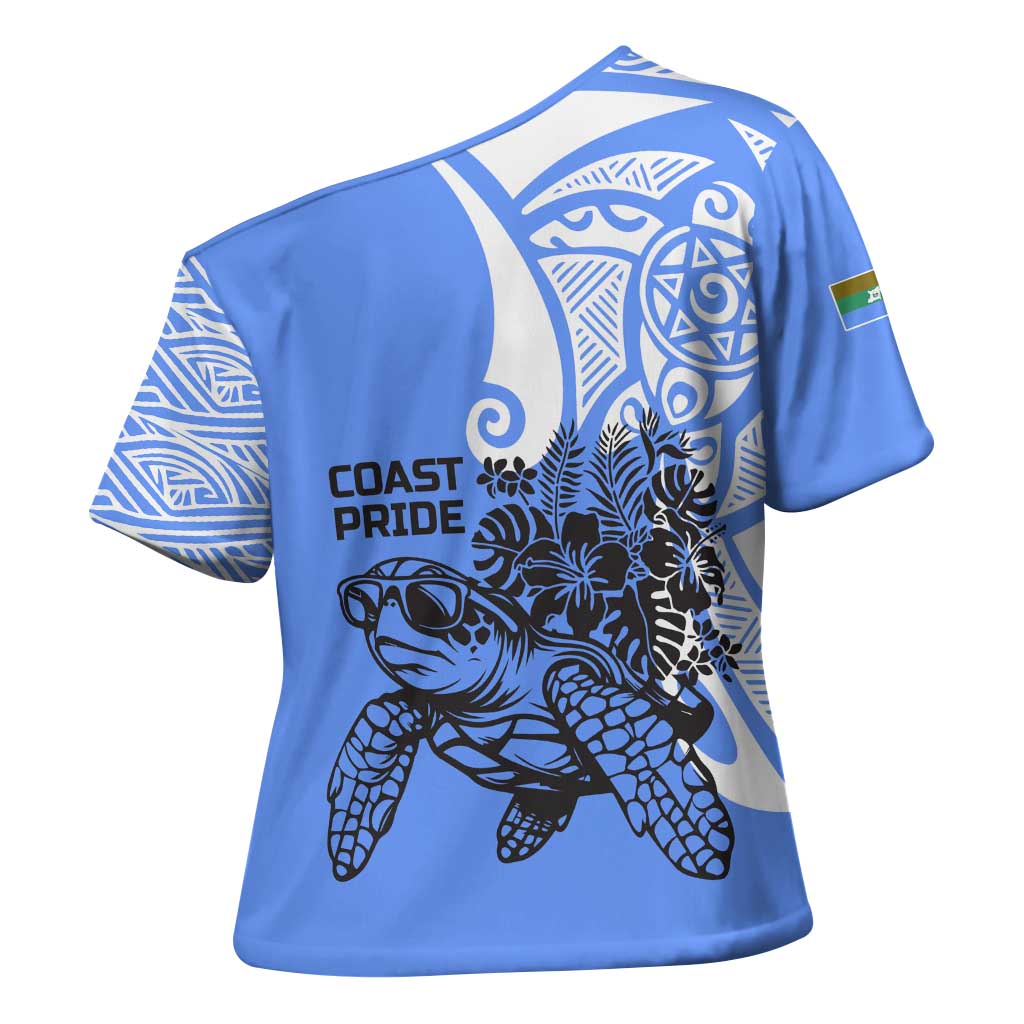 North Caribbean Coast Nicaragua Cross Shoulder Shirt with Tribal Turtle Design and Floral Coast Pride - Wonder Print Shop