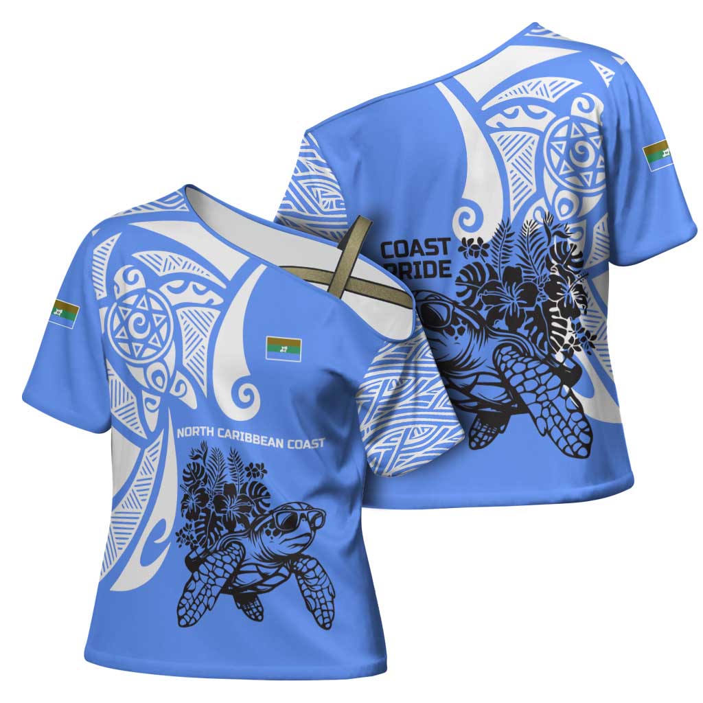 North Caribbean Coast Nicaragua Cross Shoulder Shirt with Tribal Turtle Design and Floral Coast Pride - Wonder Print Shop