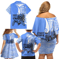 North Caribbean Coast Nicaragua Family Matching Off Shoulder Short Dress and Hawaiian Shirt with Tribal Turtle Design and Floral Coast Pride - Wonder Print Shop