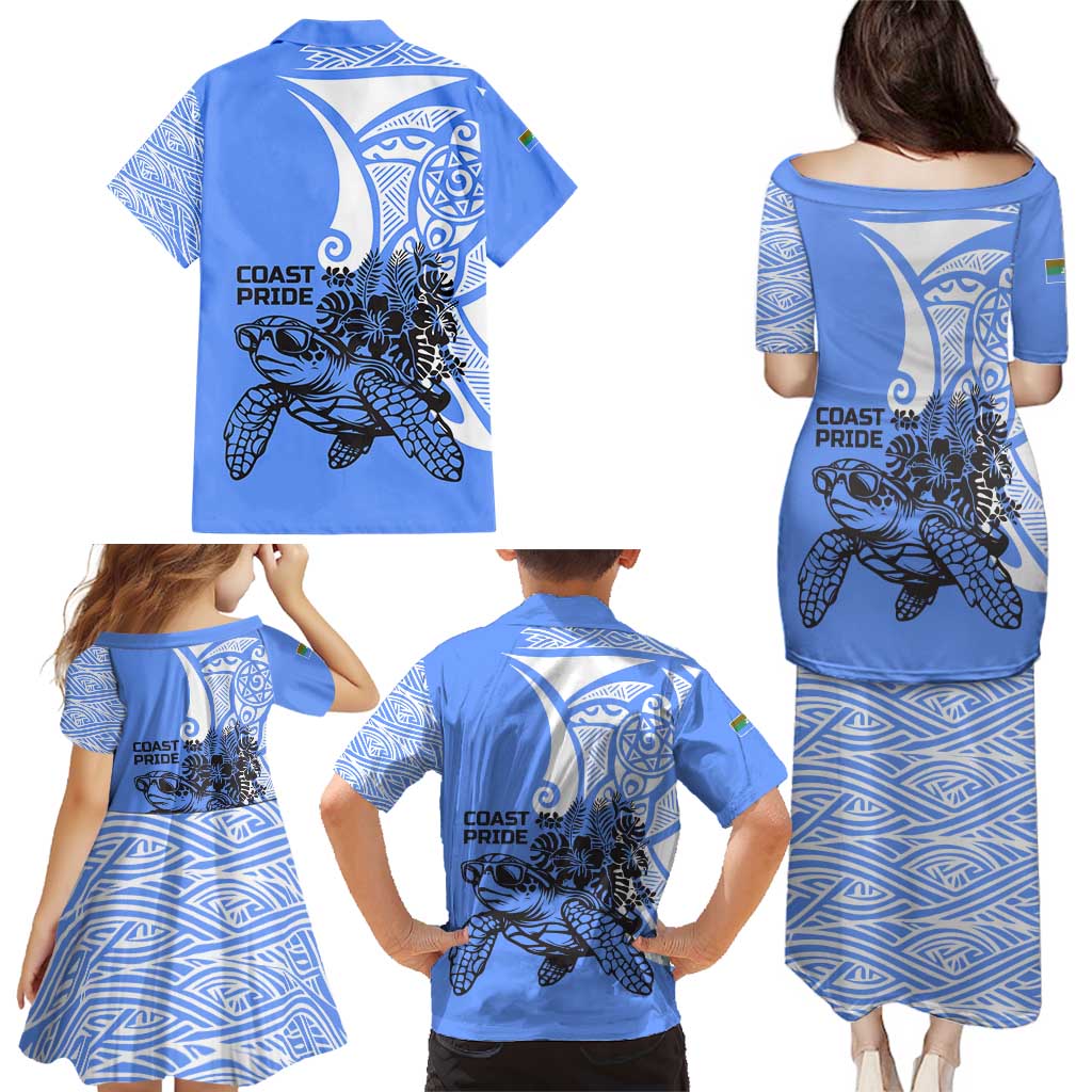 North Caribbean Coast Nicaragua Family Matching Puletasi and Hawaiian Shirt with Tribal Turtle Design and Floral Coast Pride - Wonder Print Shop