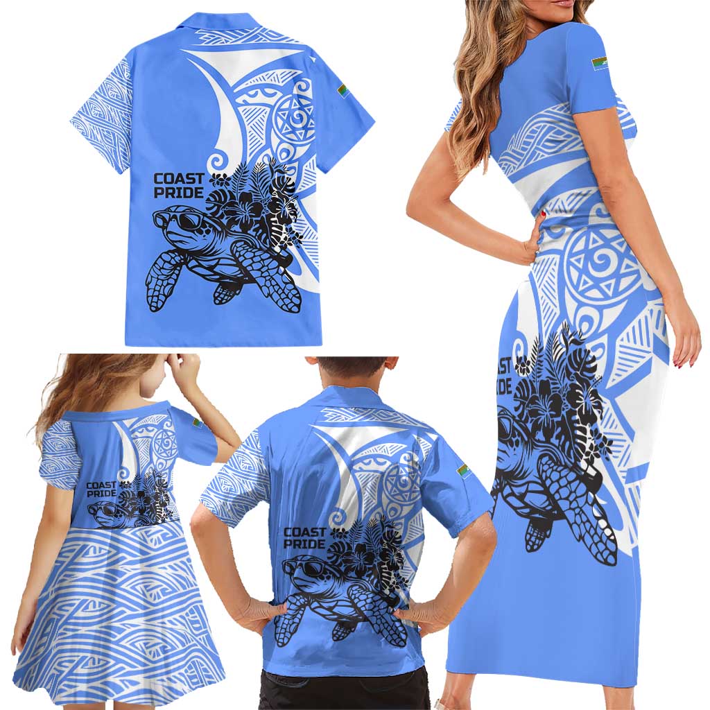 North Caribbean Coast Nicaragua Family Matching Short Sleeve Bodycon Dress and Hawaiian Shirt with Tribal Turtle Design and Floral Coast Pride - Wonder Print Shop