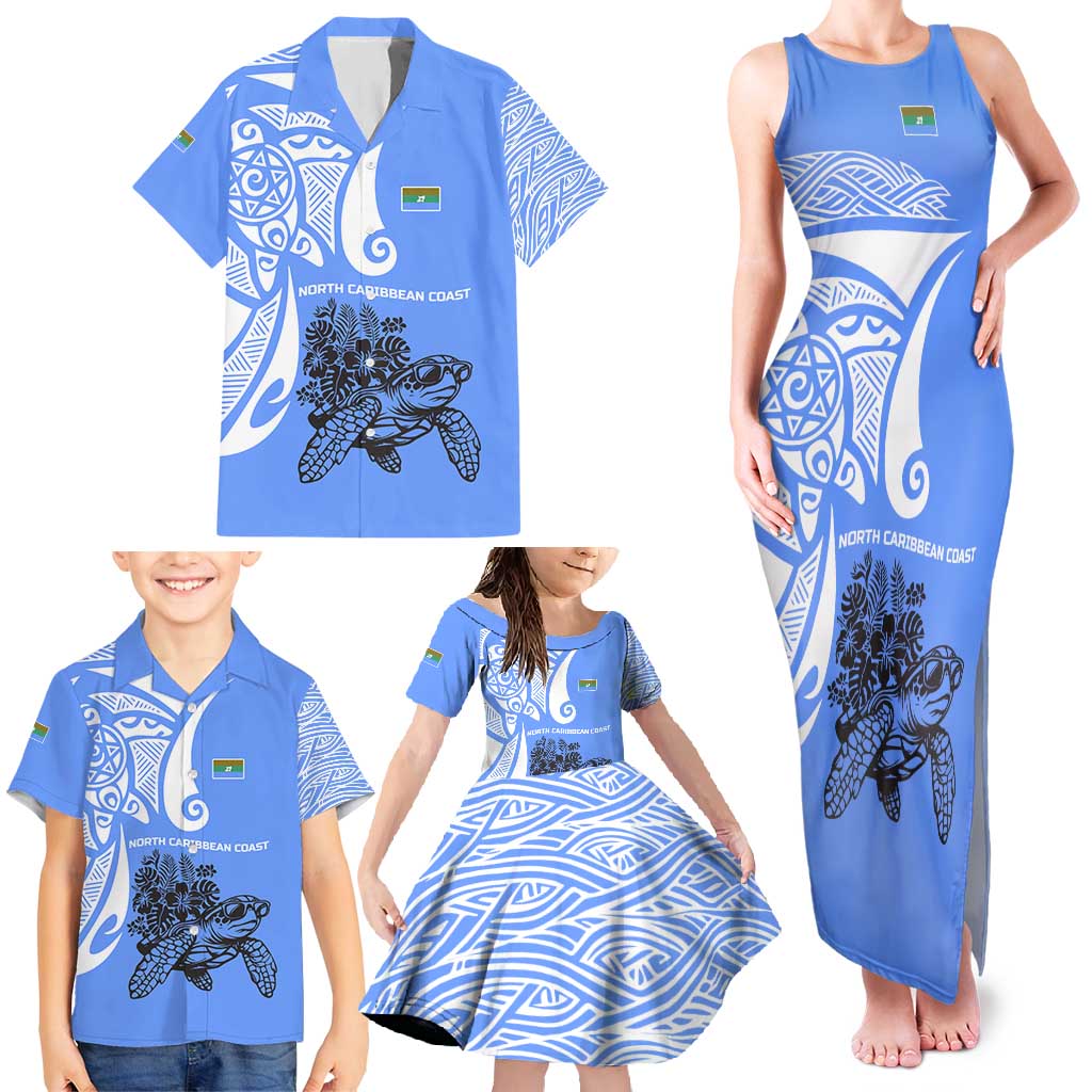 North Caribbean Coast Nicaragua Family Matching Tank Maxi Dress and Hawaiian Shirt with Tribal Turtle Design and Floral Coast Pride - Wonder Print Shop