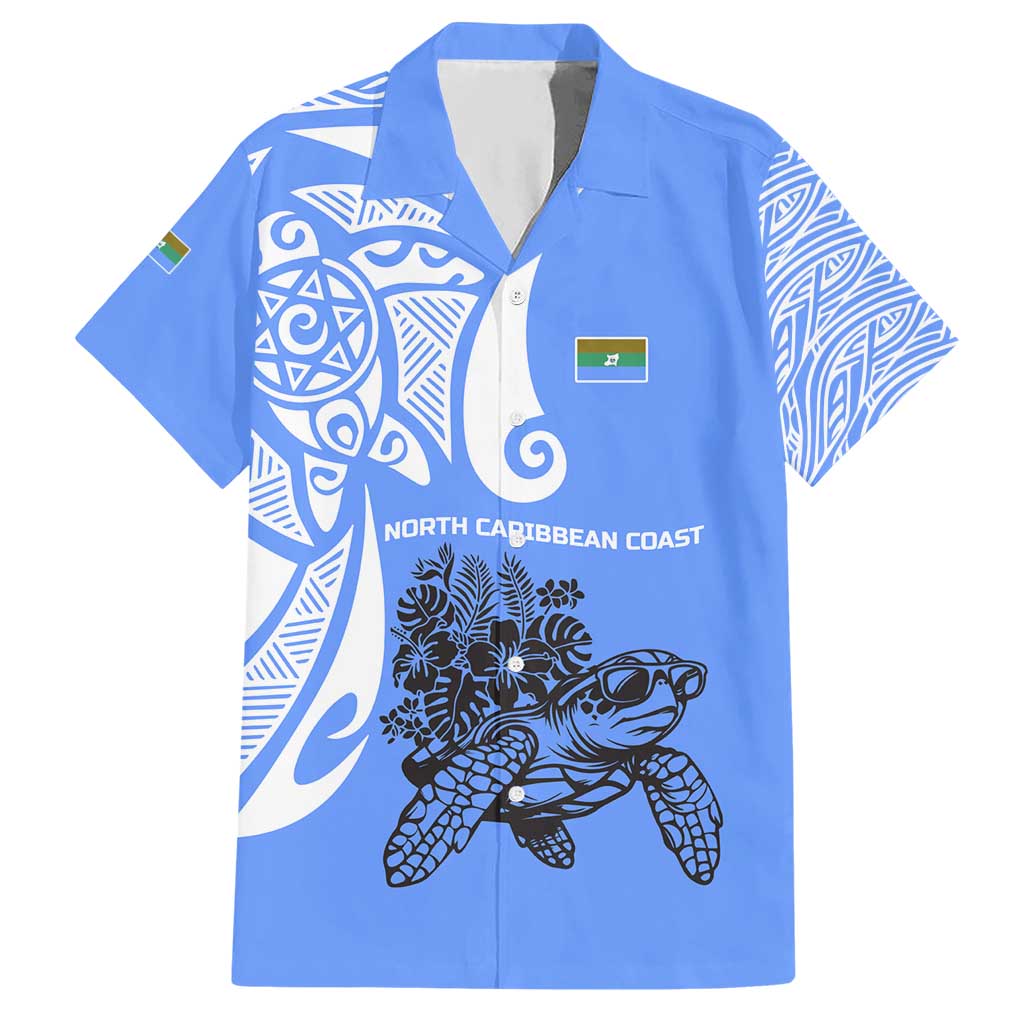 North Caribbean Coast Nicaragua Hawaiian Shirt with Tribal Turtle Design and Floral Coast Pride - Wonder Print Shop