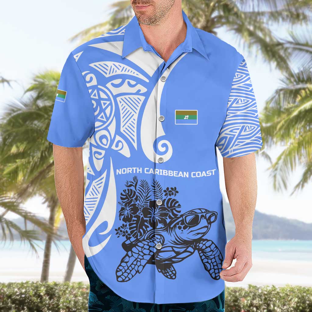 North Caribbean Coast Nicaragua Hawaiian Shirt with Tribal Turtle Design and Floral Coast Pride - Wonder Print Shop