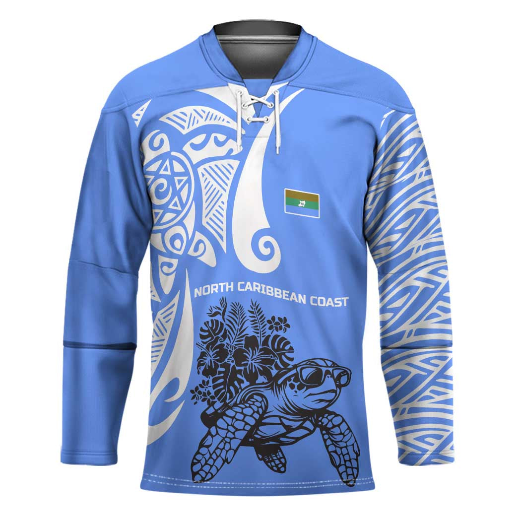North Caribbean Coast Nicaragua Hockey Jersey with Tribal Turtle Design and Floral Coast Pride - Wonder Print Shop