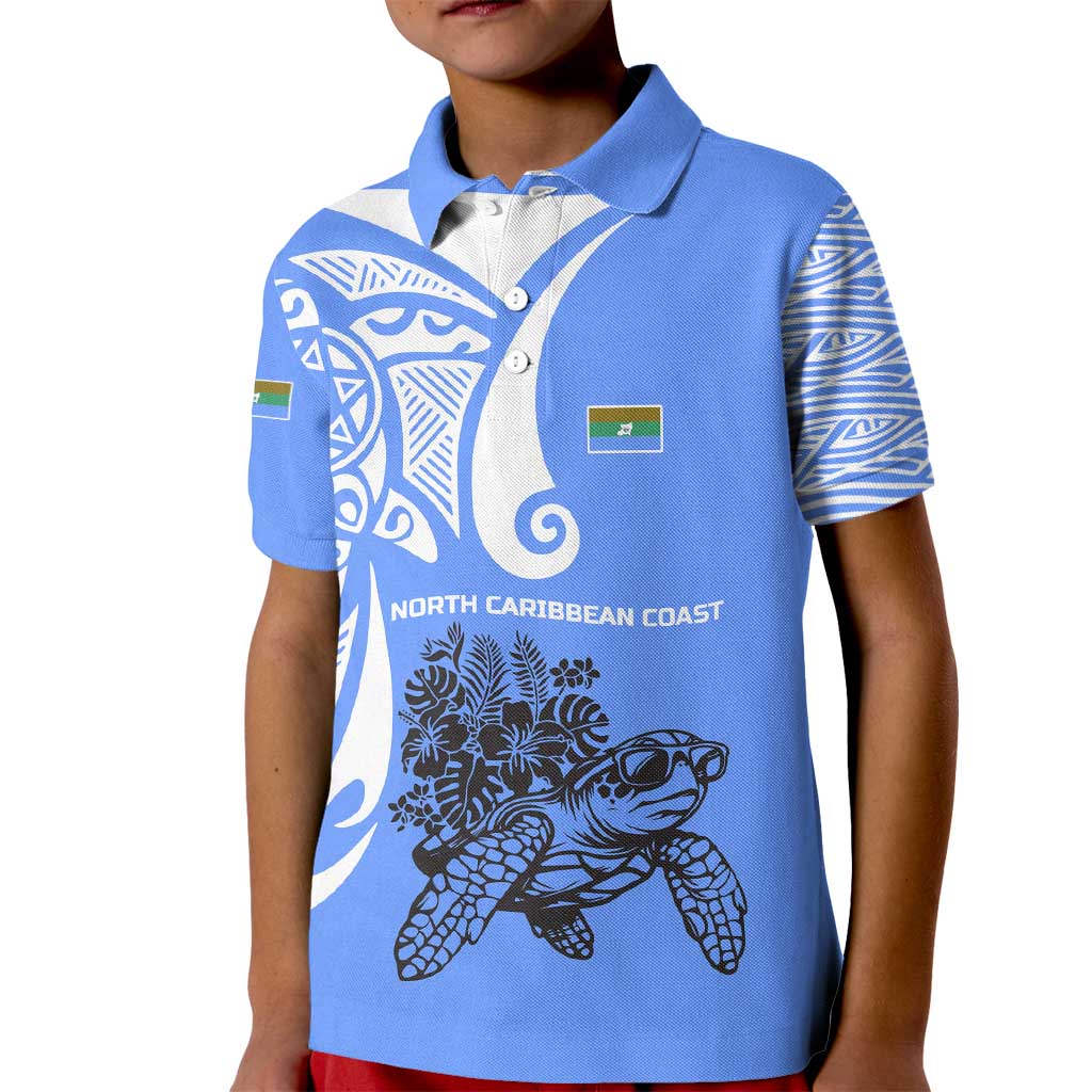 North Caribbean Coast Nicaragua Kid Polo Shirt with Tribal Turtle Design and Floral Coast Pride - Wonder Print Shop
