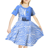 North Caribbean Coast Nicaragua Kid Short Sleeve Dress with Tribal Turtle Design and Floral Coast Pride - Wonder Print Shop