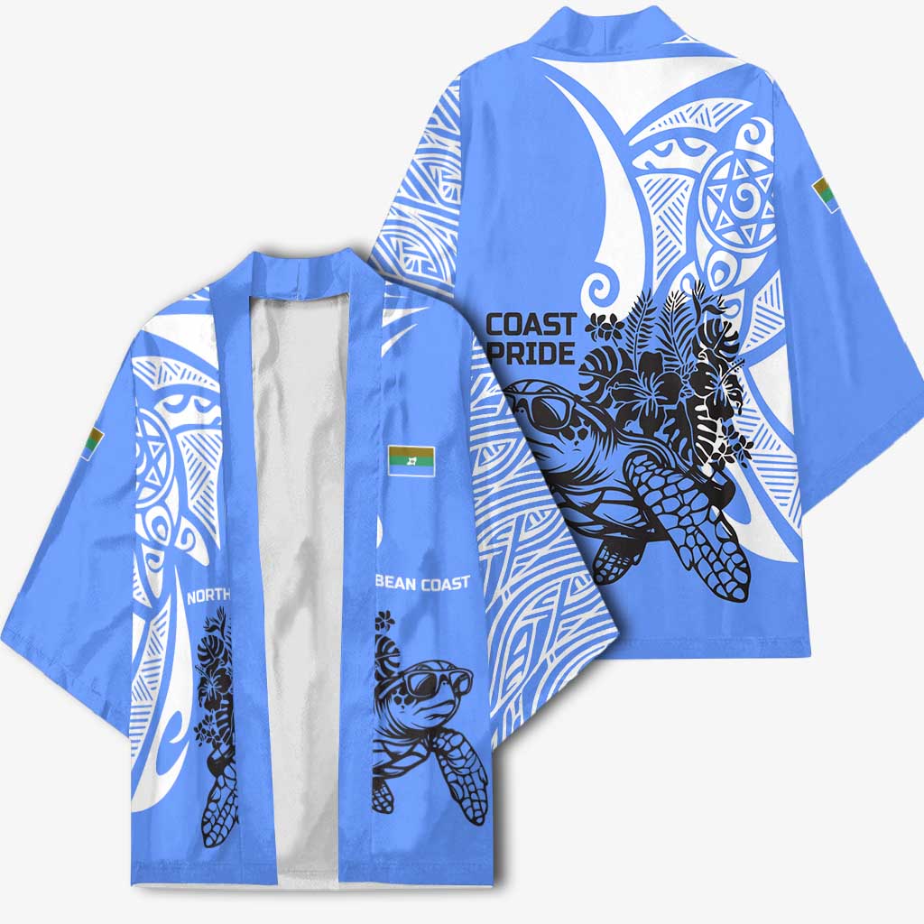 North Caribbean Coast Nicaragua Kimono with Tribal Turtle Design and Floral Coast Pride - Wonder Print Shop
