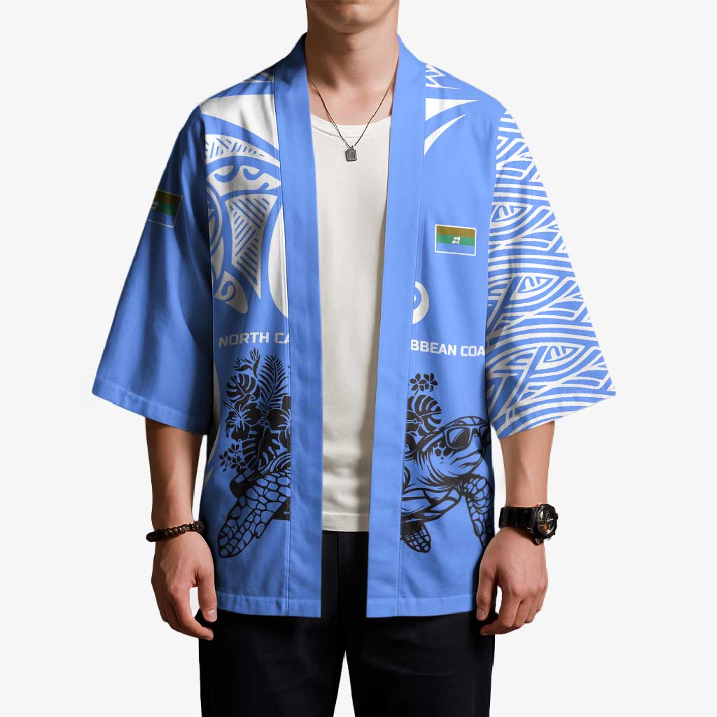 North Caribbean Coast Nicaragua Kimono with Tribal Turtle Design and Floral Coast Pride - Wonder Print Shop