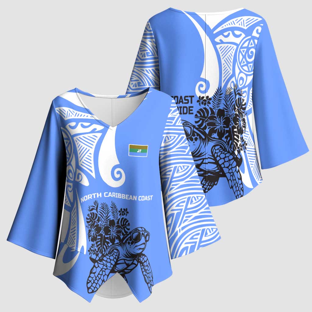 North Caribbean Coast Nicaragua Kimono Sleeve Blouse with Tribal Turtle Design and Floral Coast Pride - Wonder Print Shop