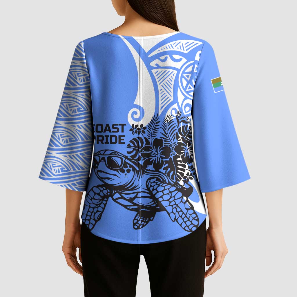 North Caribbean Coast Nicaragua Kimono Sleeve Blouse with Tribal Turtle Design and Floral Coast Pride - Wonder Print Shop