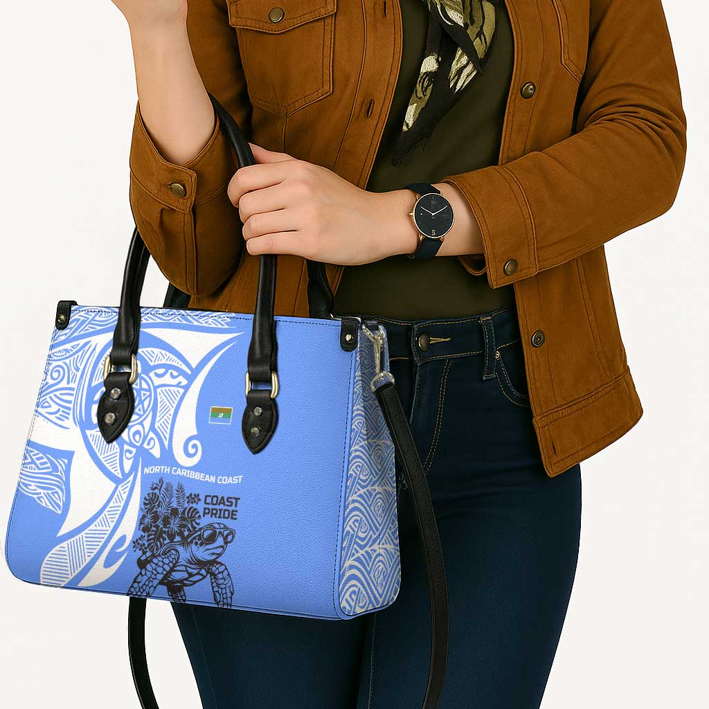 North Caribbean Coast Nicaragua Leather Bag with Tribal Turtle Design and Floral Coast Pride - Wonder Print Shop
