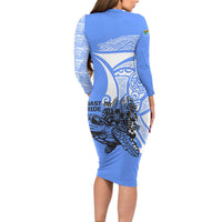 North Caribbean Coast Nicaragua Long Sleeve Bodycon Dress with Tribal Turtle Design and Floral Coast Pride - Wonder Print Shop