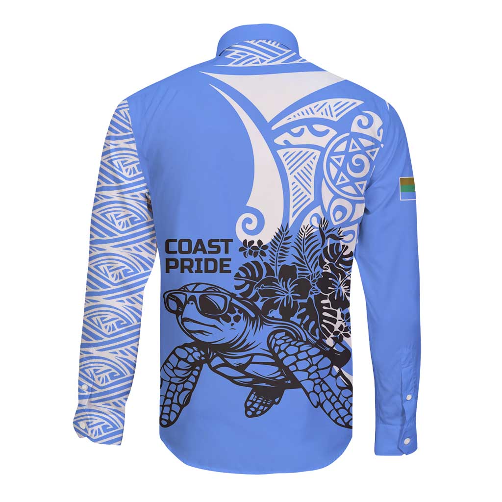 North Caribbean Coast Nicaragua Long Sleeve Button Shirt with Tribal Turtle Design and Floral Coast Pride - Wonder Print Shop