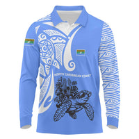 North Caribbean Coast Nicaragua Long Sleeve Polo Shirt with Tribal Turtle Design and Floral Coast Pride - Wonder Print Shop