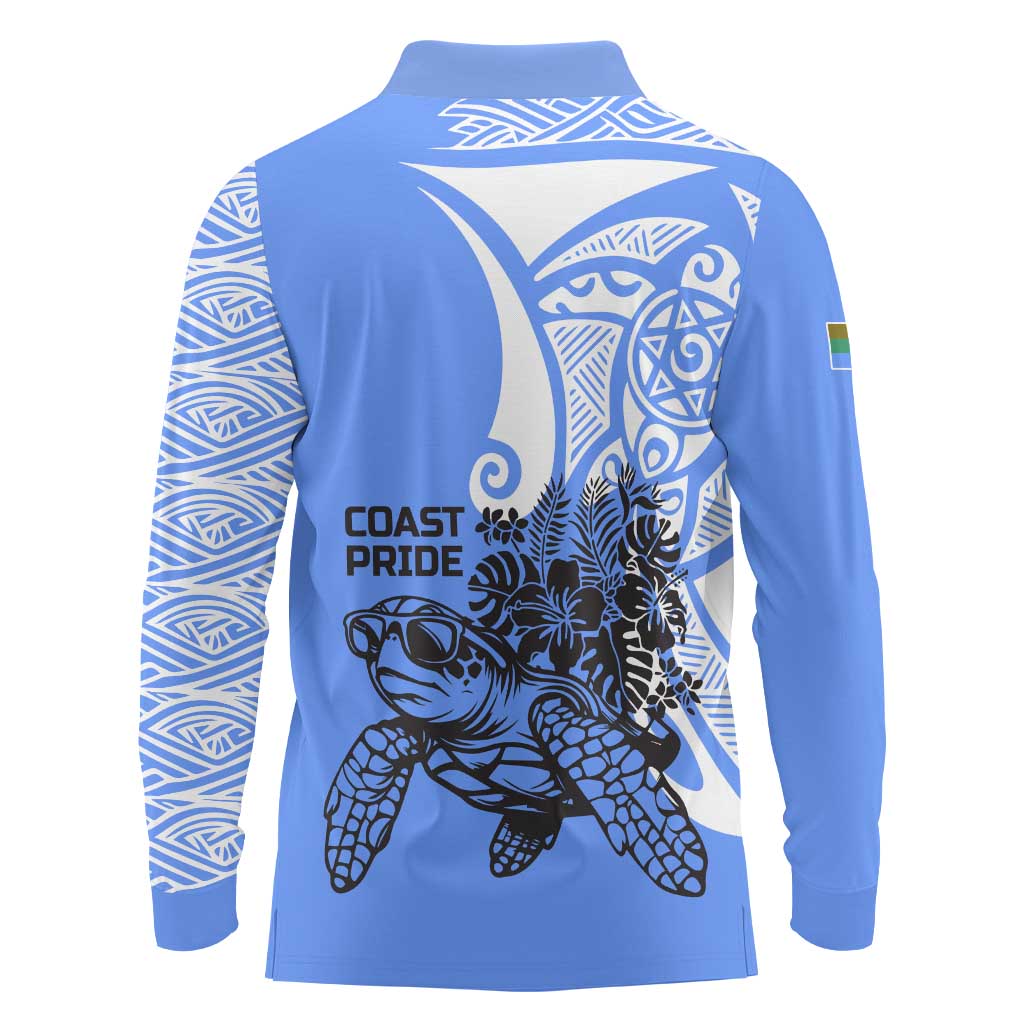 North Caribbean Coast Nicaragua Long Sleeve Polo Shirt with Tribal Turtle Design and Floral Coast Pride - Wonder Print Shop