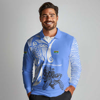 North Caribbean Coast Nicaragua Long Sleeve Polo Shirt with Tribal Turtle Design and Floral Coast Pride - Wonder Print Shop
