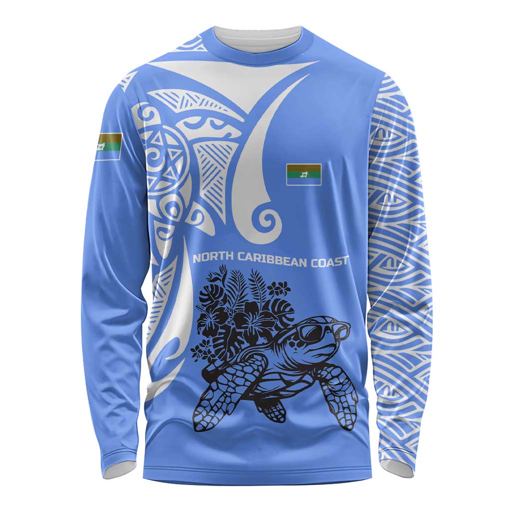North Caribbean Coast Nicaragua Long Sleeve Shirt with Tribal Turtle Design and Floral Coast Pride - Wonder Print Shop