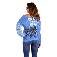 North Caribbean Coast Nicaragua Off Shoulder Sweater with Tribal Turtle Design and Floral Coast Pride - Wonder Print Shop