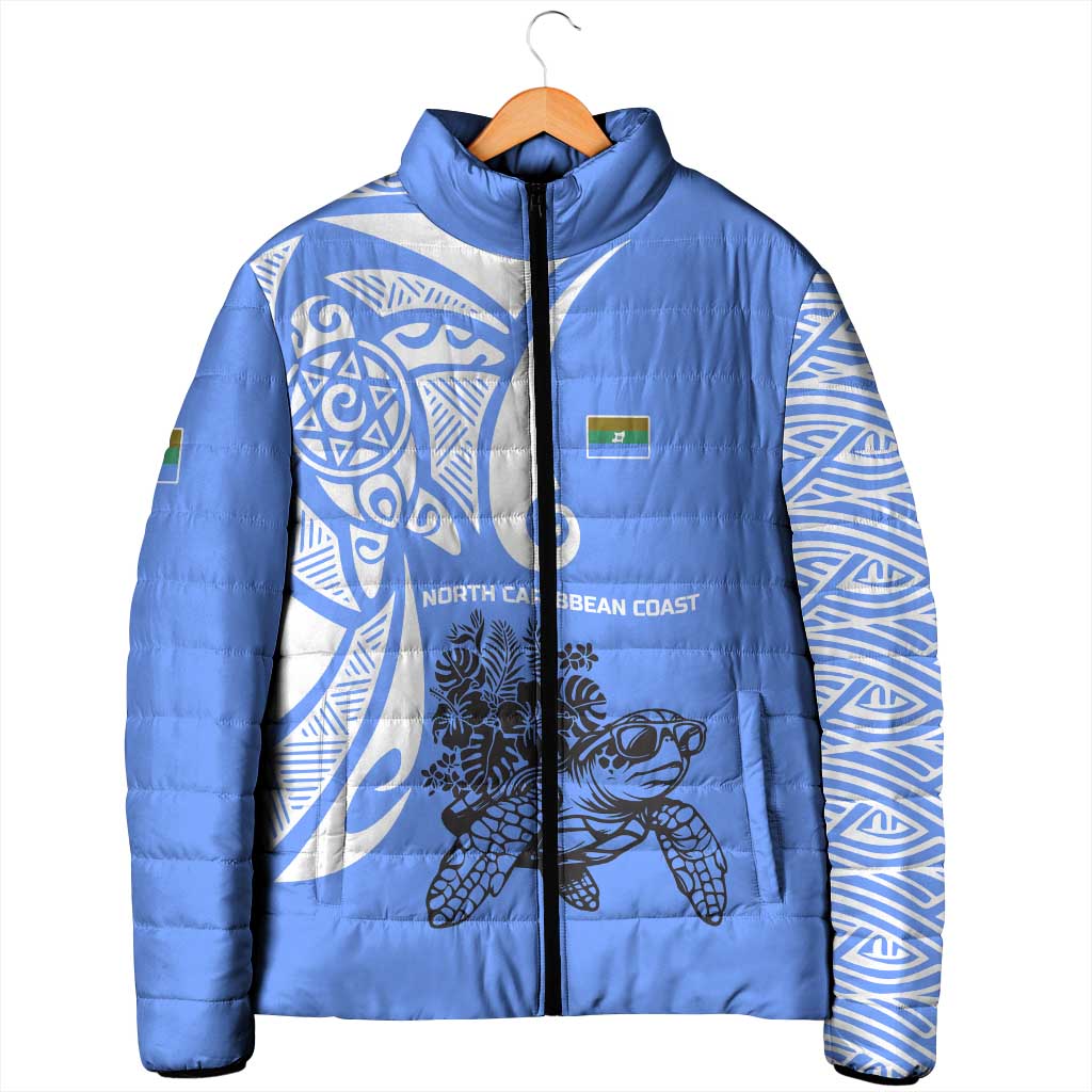 North Caribbean Coast Nicaragua Padded Jacket with Tribal Turtle Design and Floral Coast Pride - Wonder Print Shop